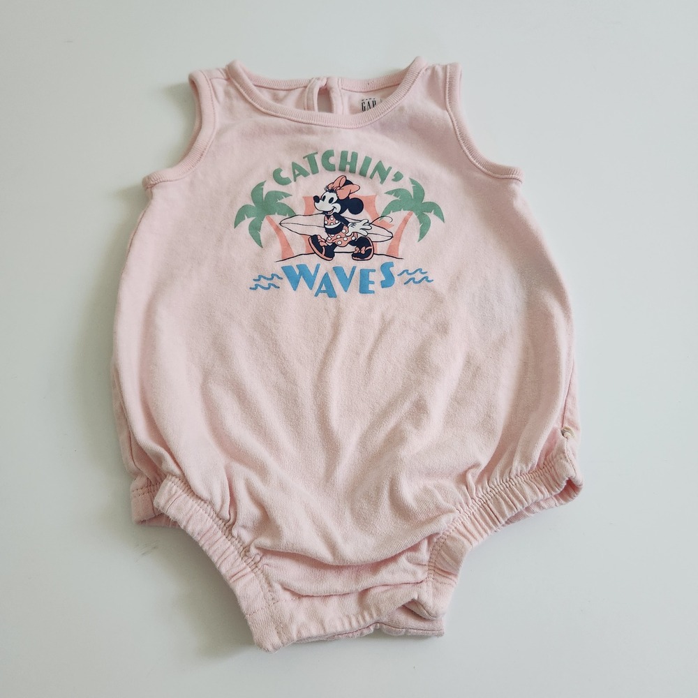 Gap 100% Cotton Disney Baby Girls Pink Minnie Mouse Surfer Romper 12-18 Months